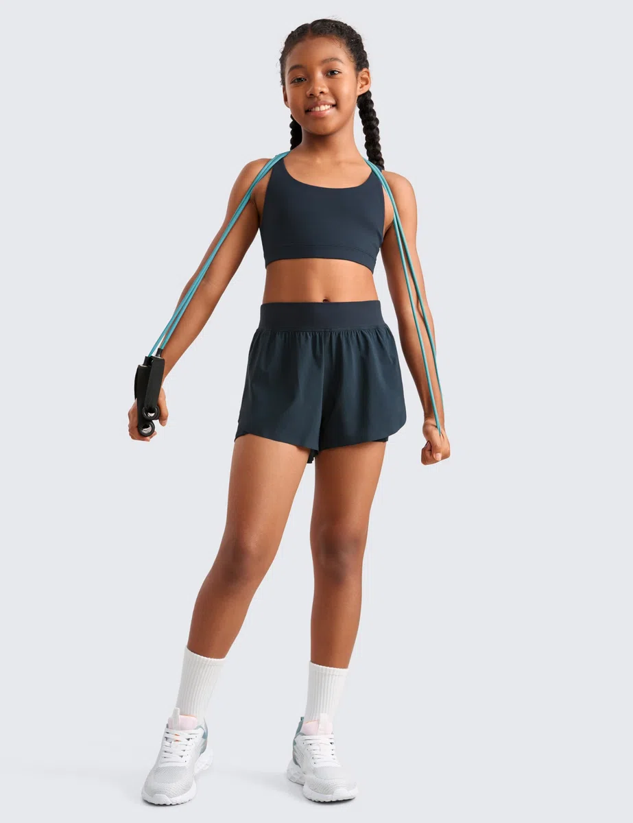 CRZ YOGA Ragazze 2 in 1 Delfino Atletico Correre Pantaloncini con Tasche Allenamento Casuale Tennis Calcio
