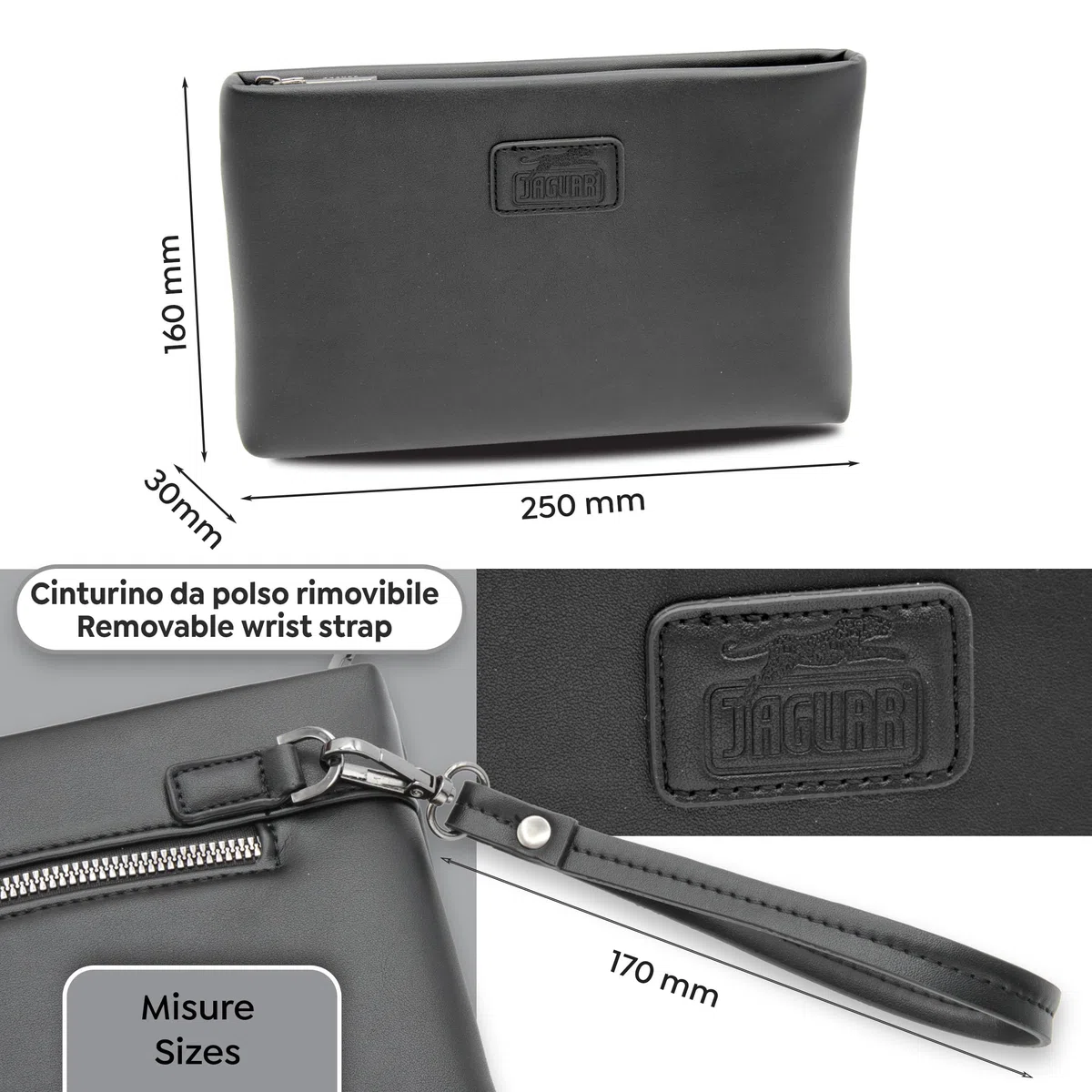 JAGUAR - Pochette Borsello Uomo a Mano in EcoPelle, Borsellino Uomo Portadocumenti con Scomparti, per Riporre Telefono, Documenti, Portafoglio, Carte e Chiavi Senza la Scomodità di Tenerli in Tasca