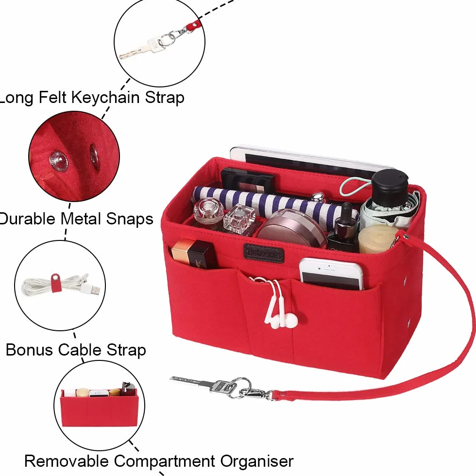 Feltro Organizer Borsa Donna, Borsa per Organizzatore con Borsa Rimovibile Interno (Rosso,L)