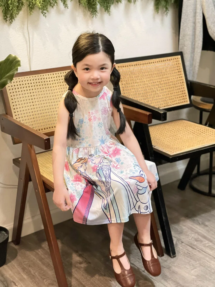 Disney Frozen Elsa - Vestito senza maniche per bambina, abito da principessa dolce e alla moda con volant blu