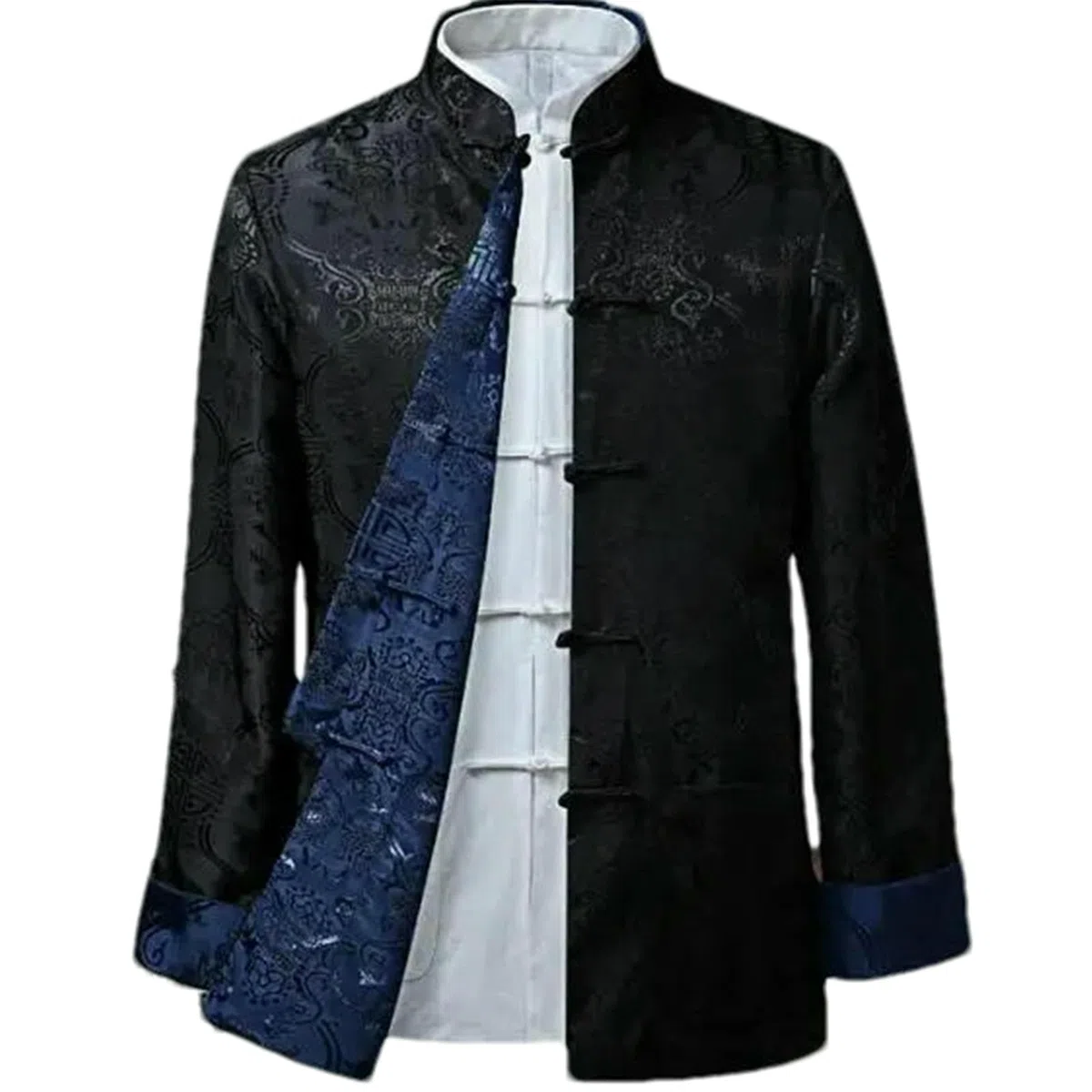 Vestito tradizionale cinese tang da uomo con ricamo broccato colletto alto Kung-Fu cappotto reversibile design