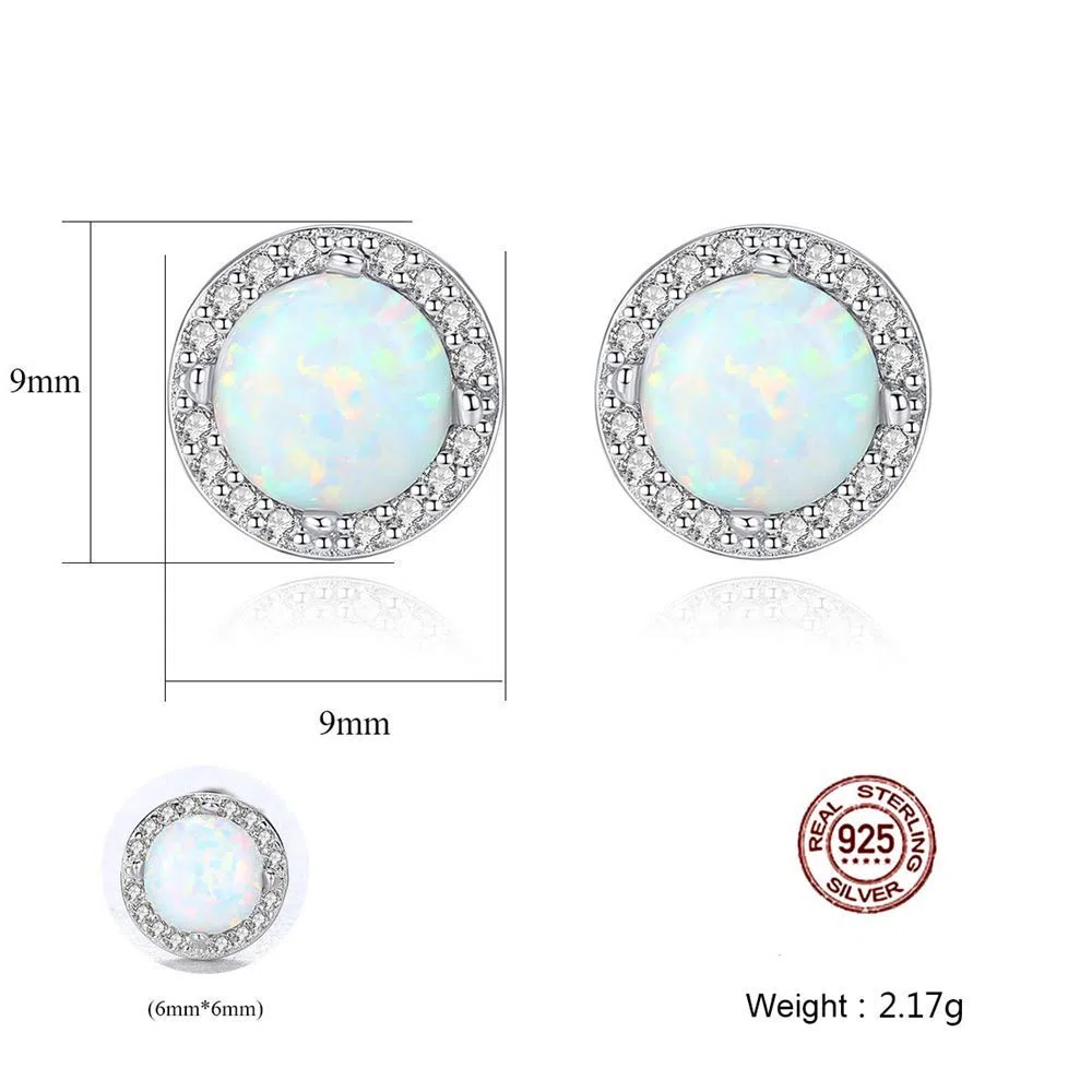 orecchini donna argento 925 opale,orecchino donna borchie forma rotonda,pietra natale di ottobre gioielli minimalisti di regali di anniversario
