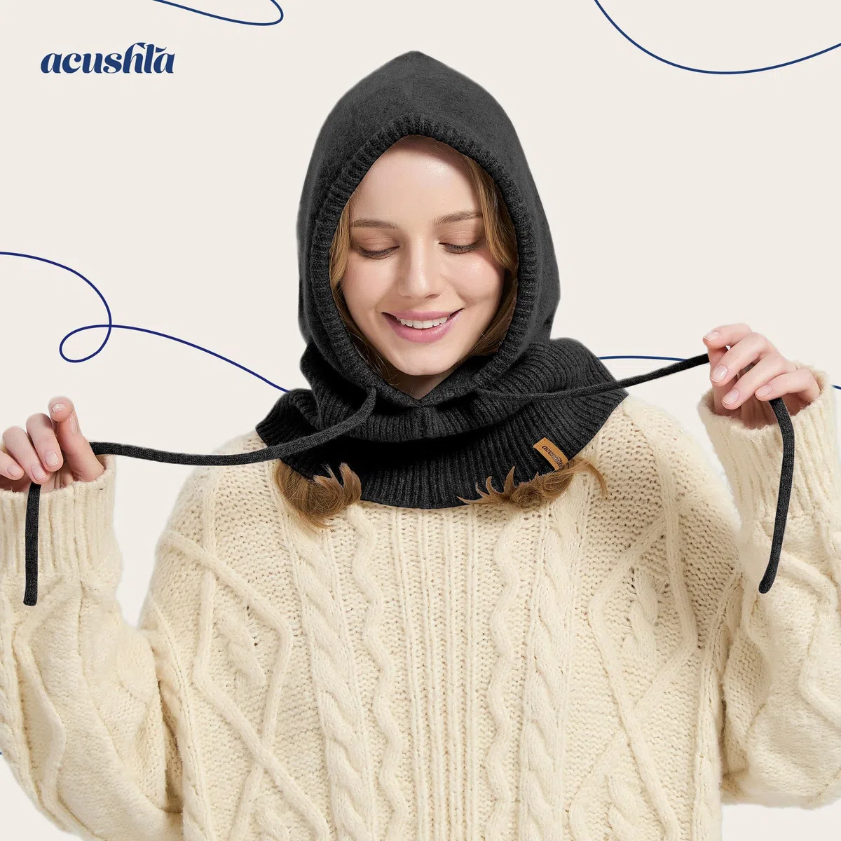 ACUSHLA Passamontagna in 100% lana merino, per donne e uomini, invernale, caldo, con cappuccio, sciarpa, cappello e sciarpa, set in uno