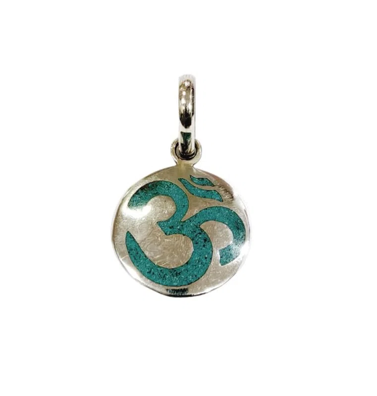 Pendenti Om Pietra Preziosa Naturale Inlay Argento Sterling Placcato 925 Gioielli bohémien spiritualei Pace Armonia Fatti A Mano per Donne Euomini