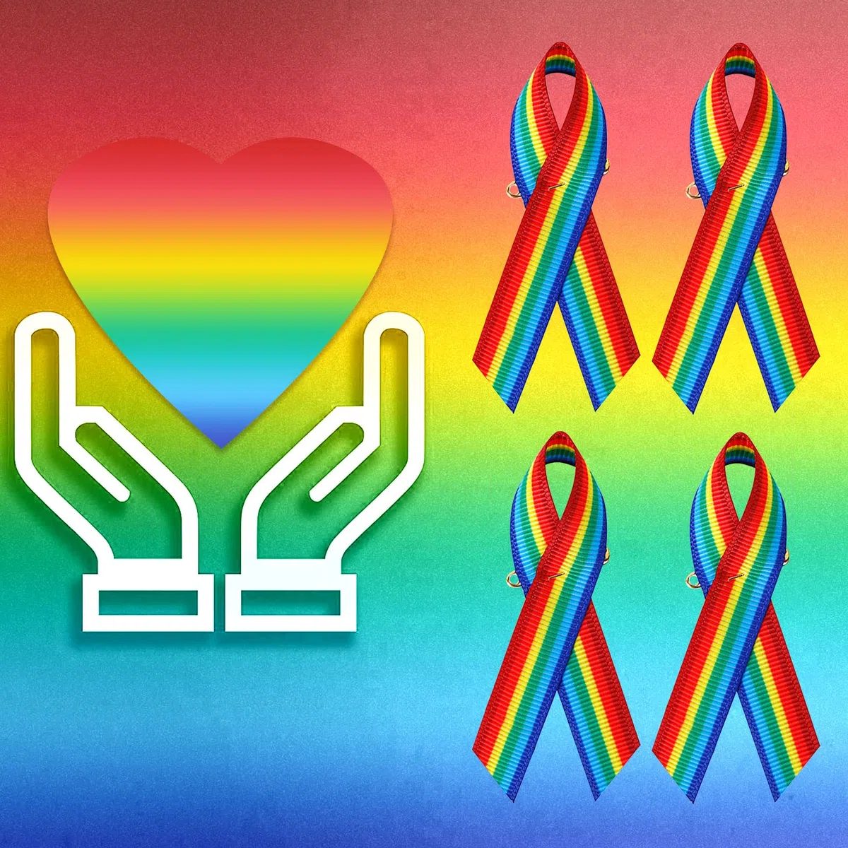 WANDIC 100 Spille a Nastro Arcobaleno con Motivo Arcobaleno in Raso, con spilli di Sicurezza per Donne e Uomini (Stile 2)