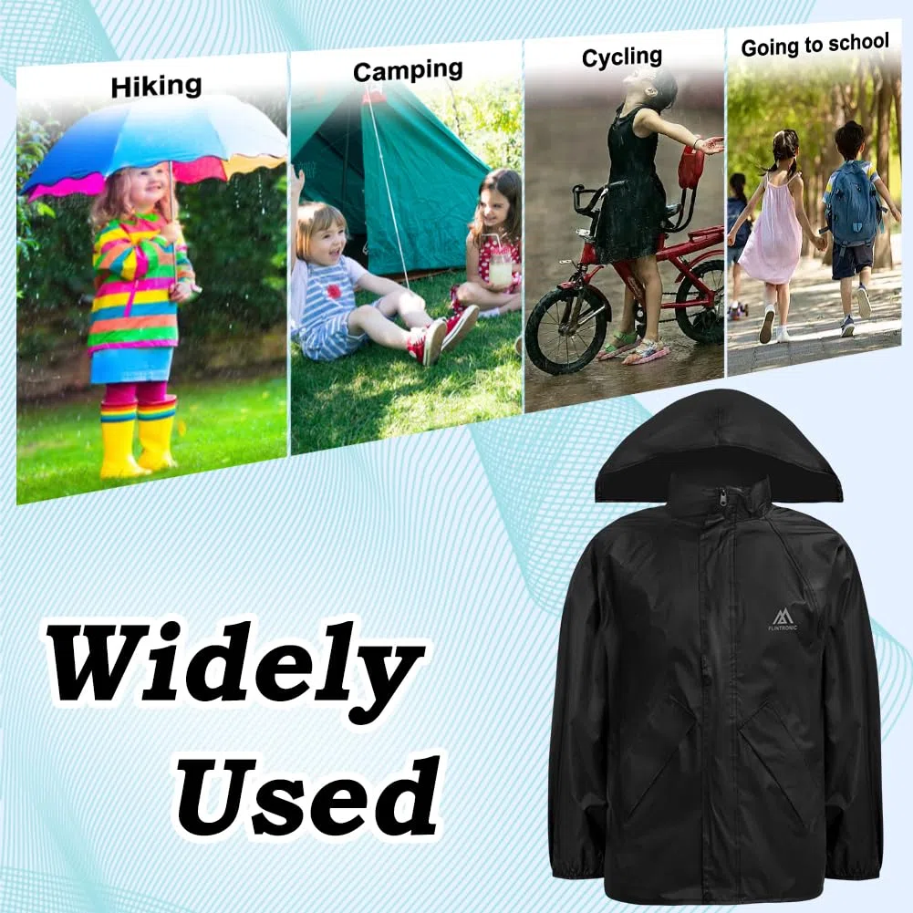 flintronic Giacca impermeabile Rain Jacket, Impermeabile Leggero Antivento con Cappuccio, per Bambini e Bambine, Impermeabile da Esterno per la Pioggia
