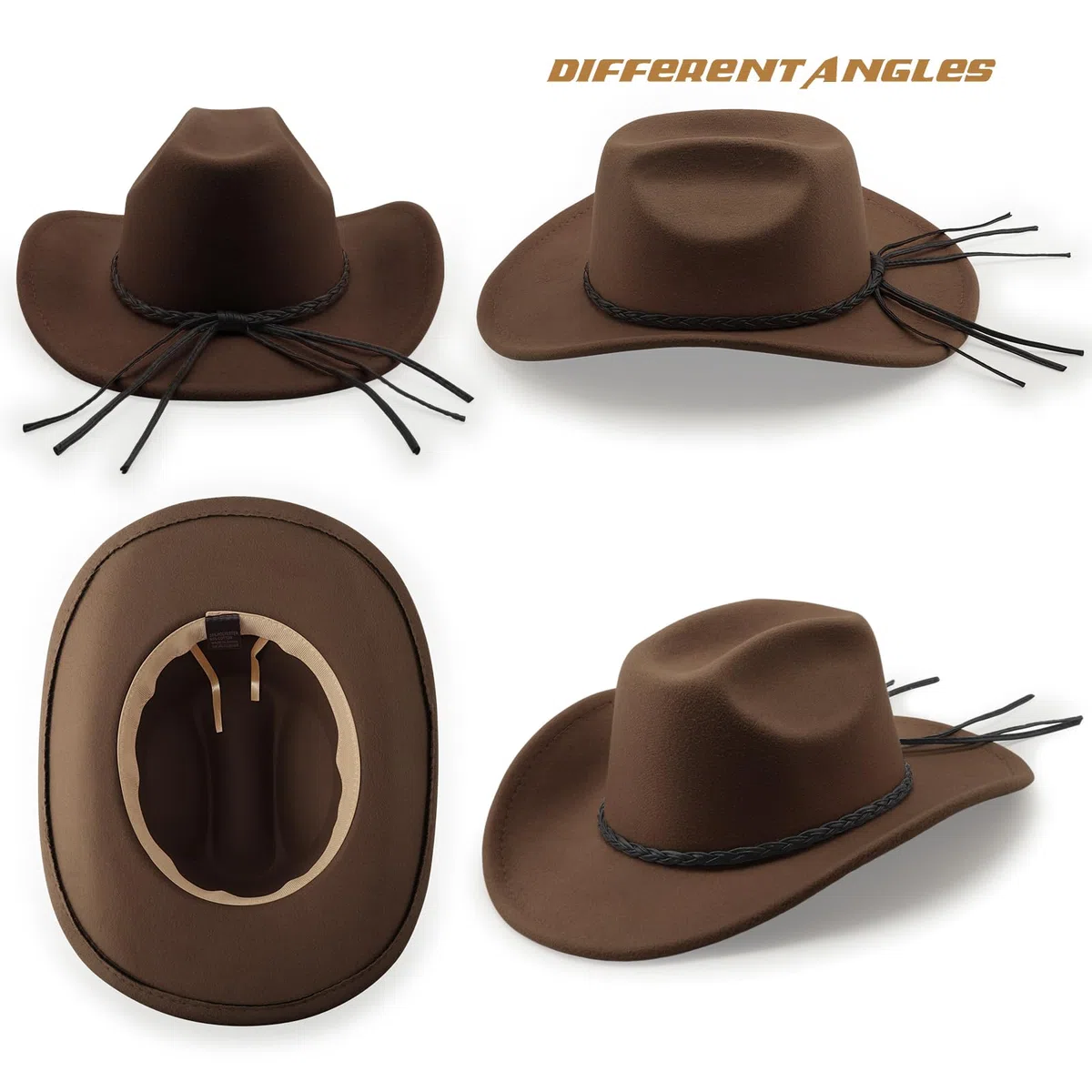 DRESHOW Cappello da Cowboy Donna Classico Cappello Western Retro a Tesa Larga con Fibbia e Cintura Cappelli Fedora in Feltro Arrotolati Unisex