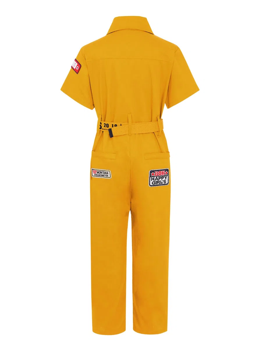 CHICTRY Tuta Intera da Lavoro Bambina Bambino Tuta Meccanici Gommisti Postale in Vita Elasticizzata con Cintuta Jumpsuit a Manica Corta Salopette Gamba Larga