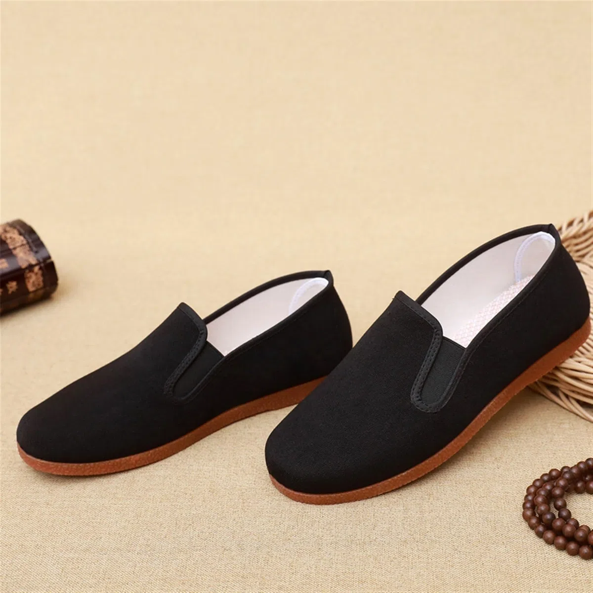Scarpe Casual in Tessuto Nero Old Beijing, Scarpe Tradizionali Cinesi for Arti Marziali, Scarpe da Uomo Kung Fu Wing Chun