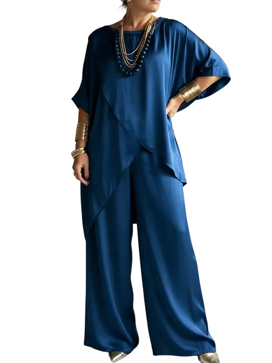 shownicer Completo Donna Elegante Raso Tuta Estivo 2 Pezzi Set Maniche Corte Top E Pantaloni Curvy Completo Due Pezzi Set Completi Tute
