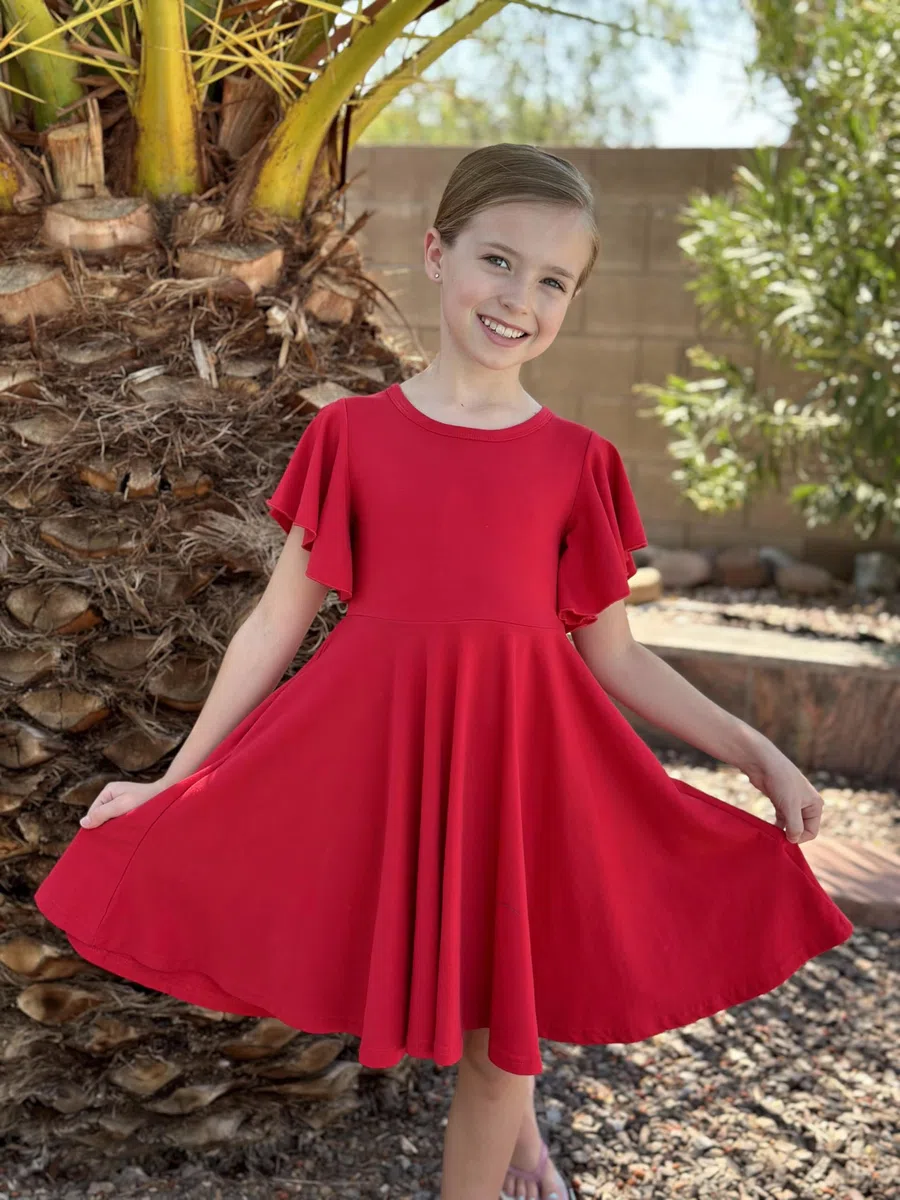 Arshiner Abito da Bambina con Maniche a Farfalla, Svasato, Scollo Rotondo, Estivo, in Cotone, per Feste, Matrimoni, Abbigliamento Casual per Bambini, con Tasca, 5-13 Anni