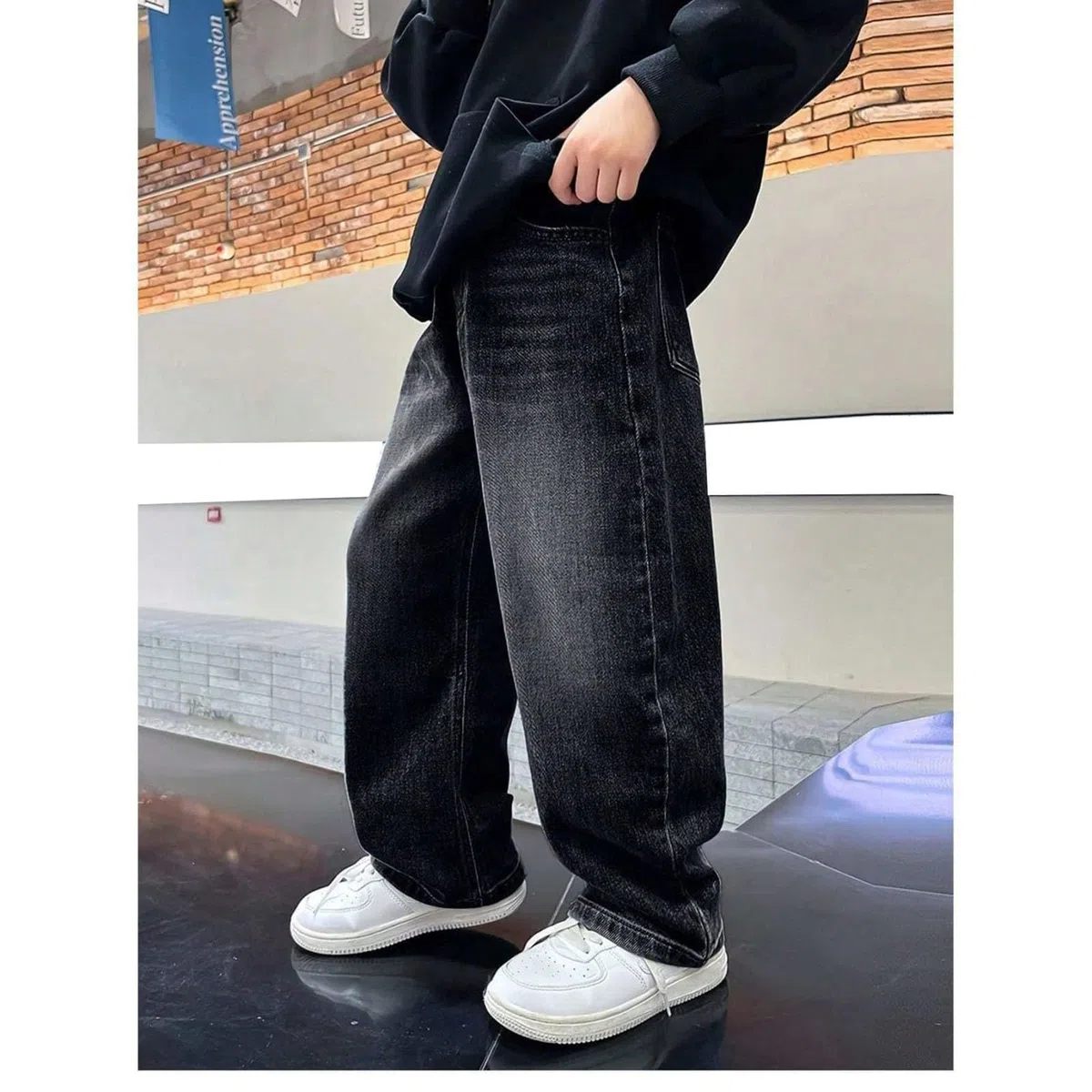 Bambini Jeans Baggy Larghi Ragazzo Denim Pantaloni con Vita Elastica Larga Bambino Jeans con Tasche Lunghi Bimba Denim Pantaloni Eleganti Wide Leg Vintage Stretch 5-13 Anni