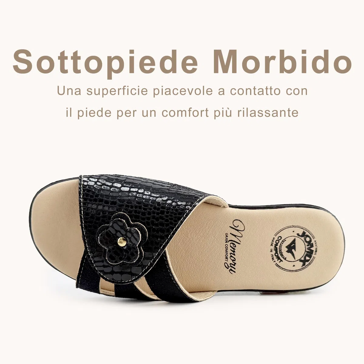 JOMIX Ciabatte Donna Estive con Zeppa 4,8 cm Pantofole da Casa con Strappo Comfort Memory Made in Italy Fascia Regolabile Suola Antiscivolo Punta Aperta Eleganti con Fiore