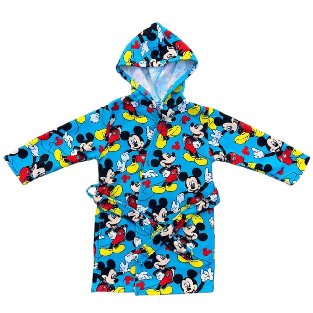 Accappatoio bambino Topolino Disney in microfibra 100% Poliestere con cappuccio e tasche asciugatura rapida ideale per bagno piscina mare