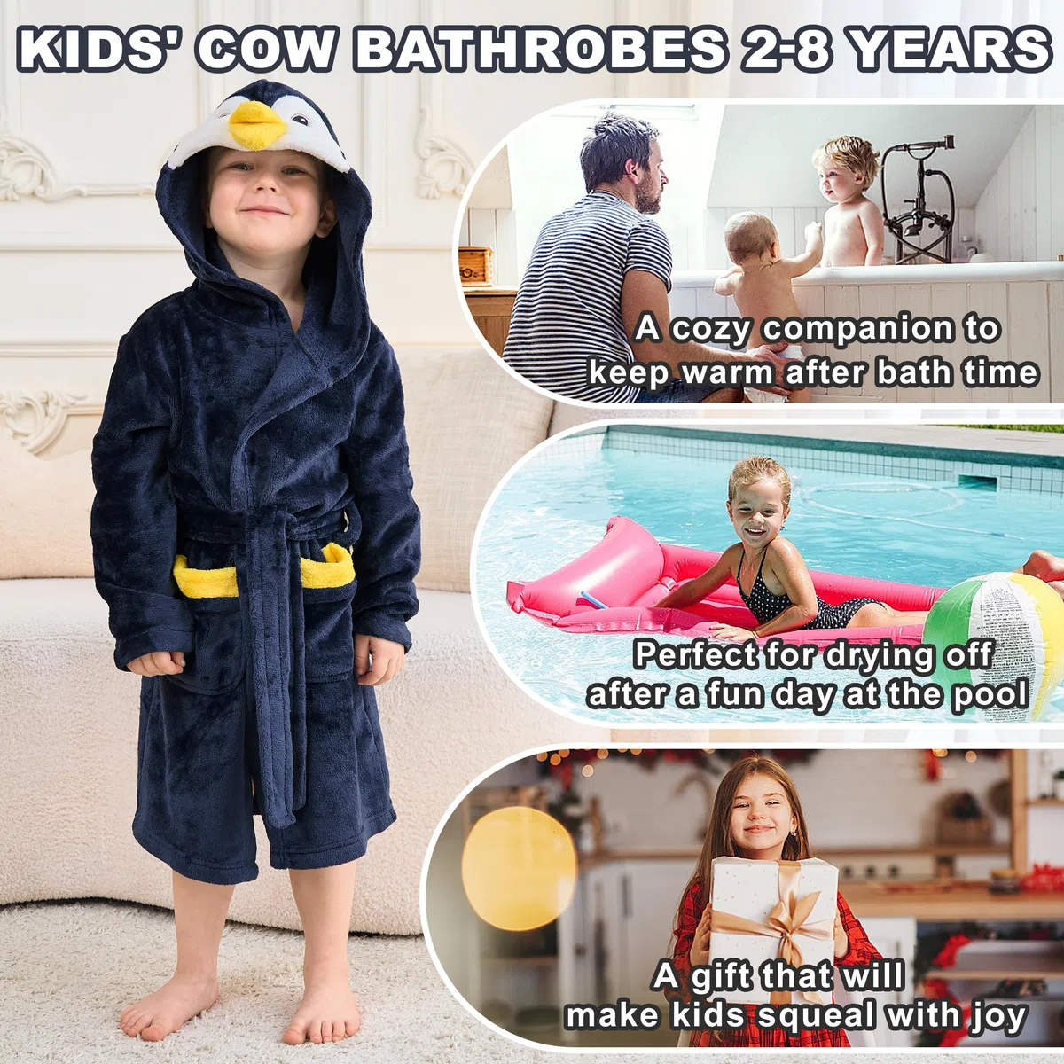 LOLANTA Bambini Caldo Morbido Accappatoio Animale, Loungewear in Pile Soffice con Cappuccio, 2-8 Anni