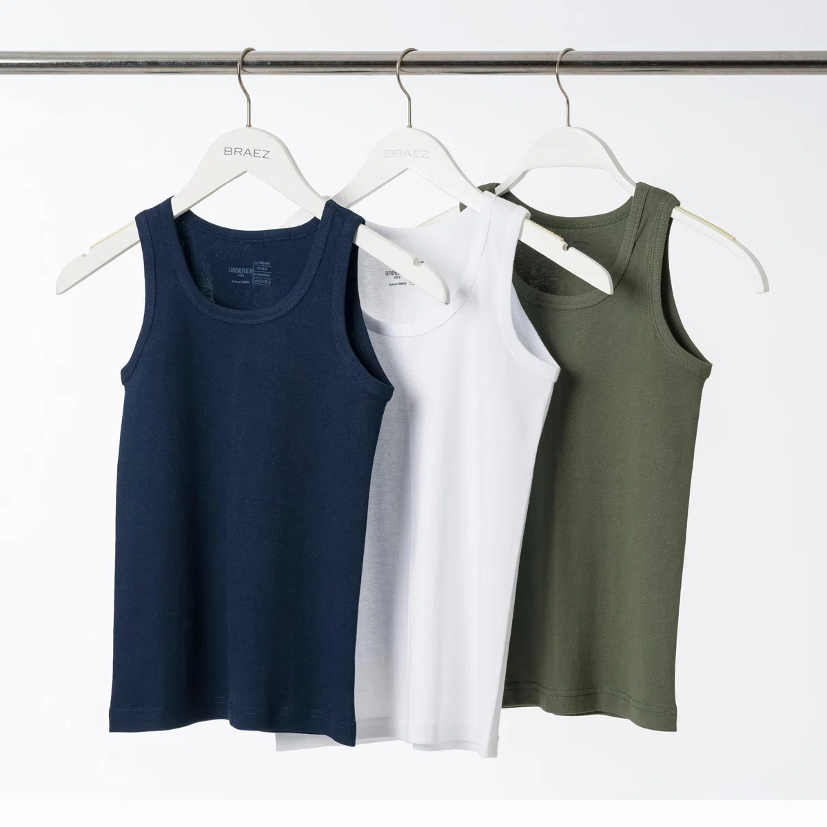 Confezione da 3 canottiere da bambino, classiche, a costine sottili, in 100% cotone pettinato, per scuola, sport, vita quotidiana