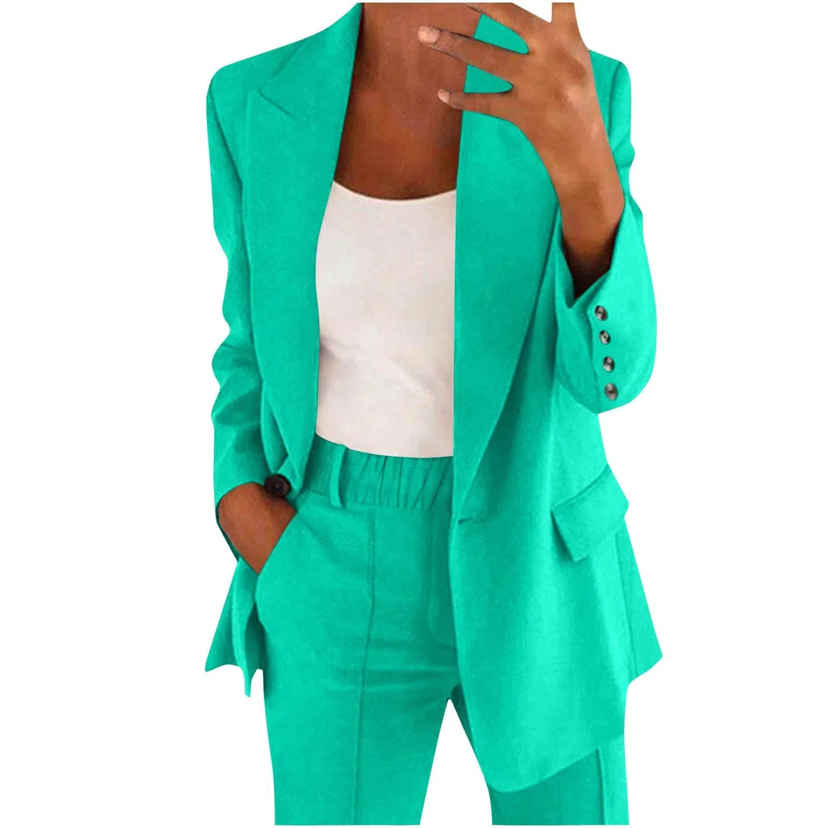 Tailleur Donna Elegante Invernale Matrimonio Blazer Ufficio Oversize Completo con Pantaloni Dritti Comunione Giacca Verde Salvia 2 Pezzi Business Suit con Risvolto per Matrimoni E Feste