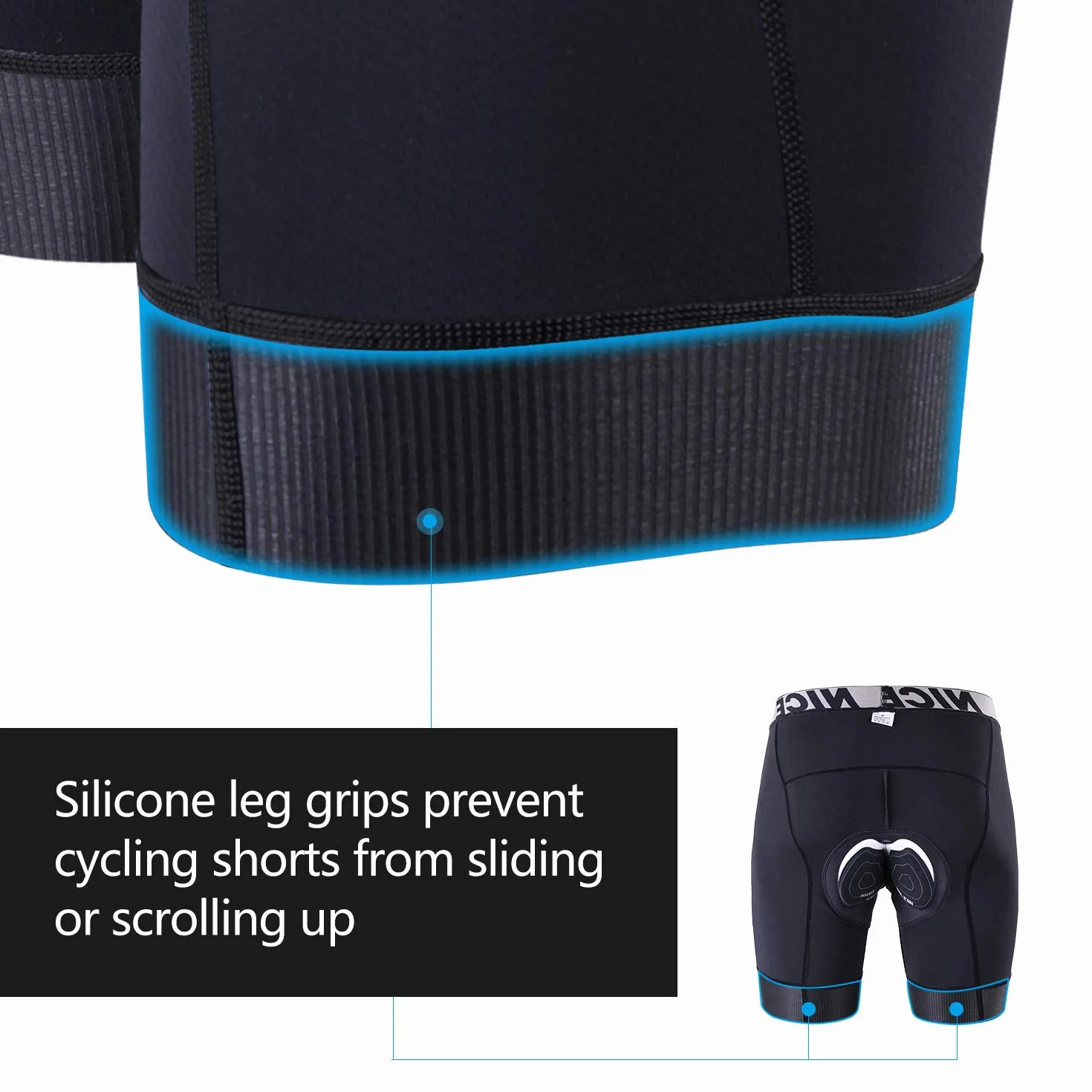 NICEWIN Pantaloncini da Ciclismo da Uomo, Imbottitura 4D, Antiscivolo, Ampia Fascia in Vita, per Bici e Moto