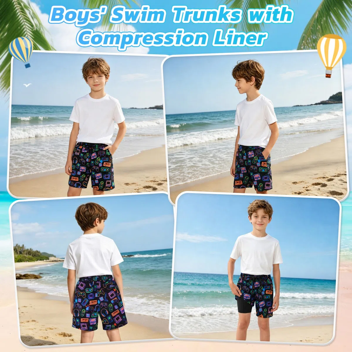 Pantaloncini da Bagno Bambino, Costume da Bagno per Surf sulla Spiaggia, Bambini a Compressione ad Asciugatura Rapida Corti per Nuoto, Surf, Immersioni, Eleganti Pantaloncini da Spiaggia