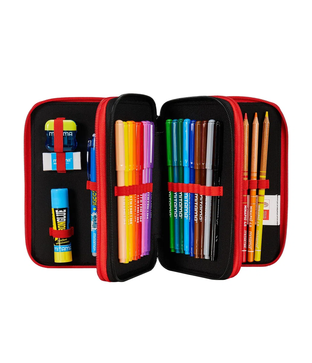 Seven Astuccio Scuola 3 Scomparti, A.C. MILAN Calcio - PATH OF VICTORY, Rosso Nero - Portapenne Multi Scomparto Con Matite, Penne e Colori, Accessori Zaino, Zaino Scuola - Astuccio Bambino Ragazzo