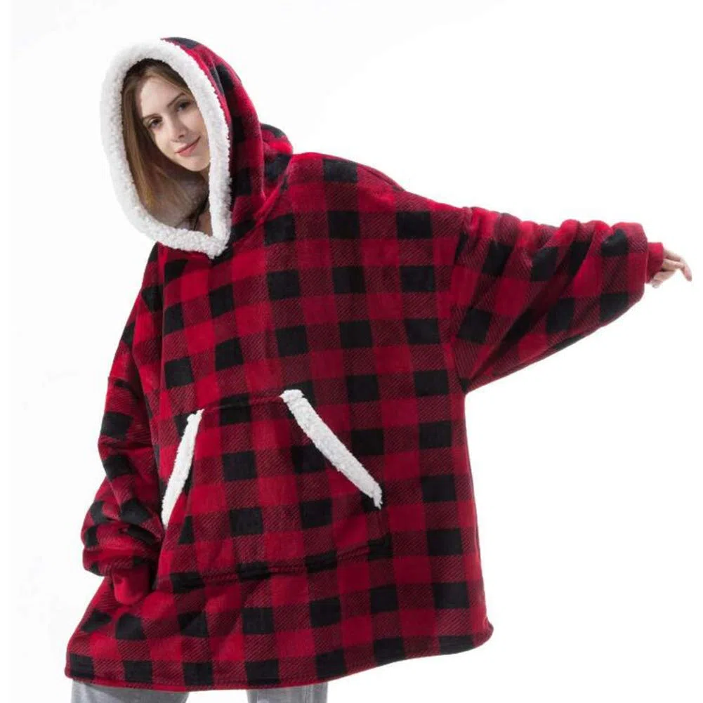 Felpa oversize con cappuccio e tasca gigante, ultra morbida Teddy Sherpa felpa in pile per donne uomini adulti bambino