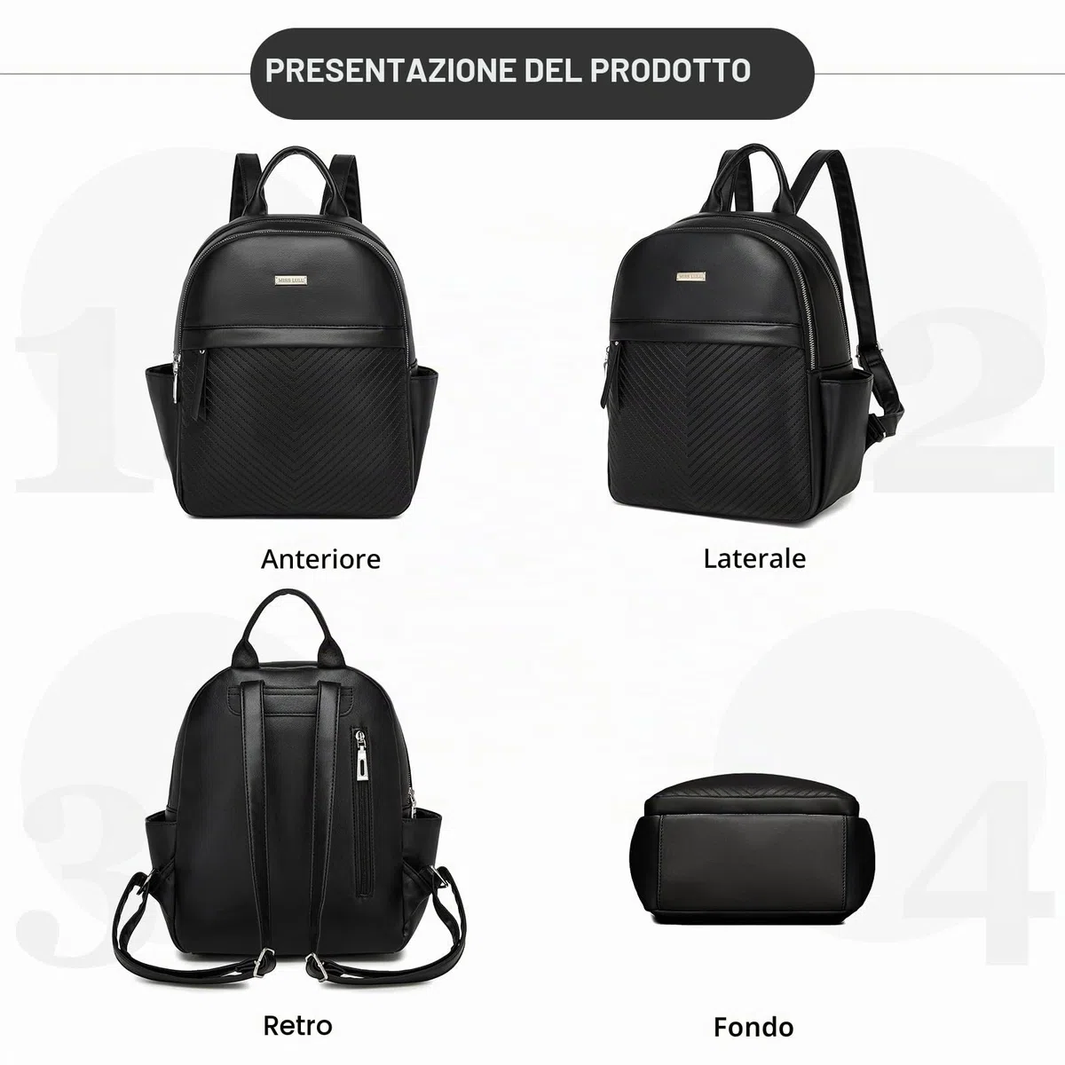 Miss Lulu Zaino Università Donna Nero Elegante, Zainetto Donna Grande Impermeabile Pelle PU, Borsa Zaini per Lavoro, Universita, Viaggi e Shopping