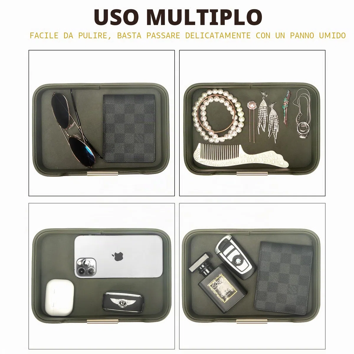 SANZIE Vassoio in pelle di lusso da scrivania, organizer decorativo per tavolo da ingresso, per riporre gioielli, orologi, cosmetici, chiavi, telefono, portafoglio (Verde Polvere)