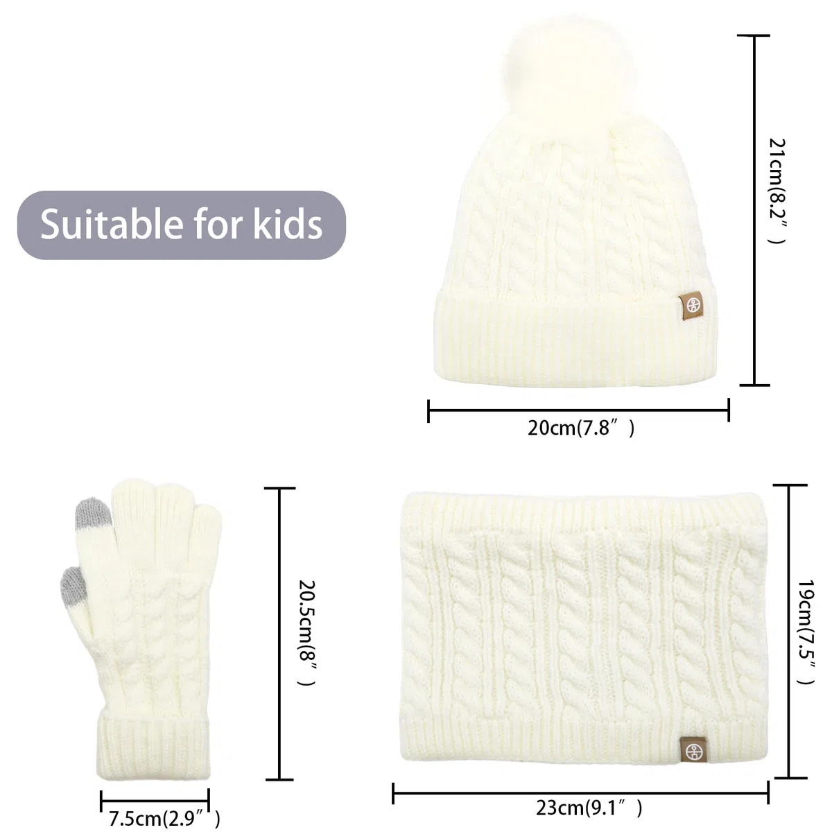 Lifup 3 Pezzi Bambini Inverno Beanie Cappello Sciarpa Guanti Set, Termico Maglia Crochet Spessa Pom Kids Beanie Cappello Sciarpa Guanti per 5-12 Anni Ragazzi Ragazze