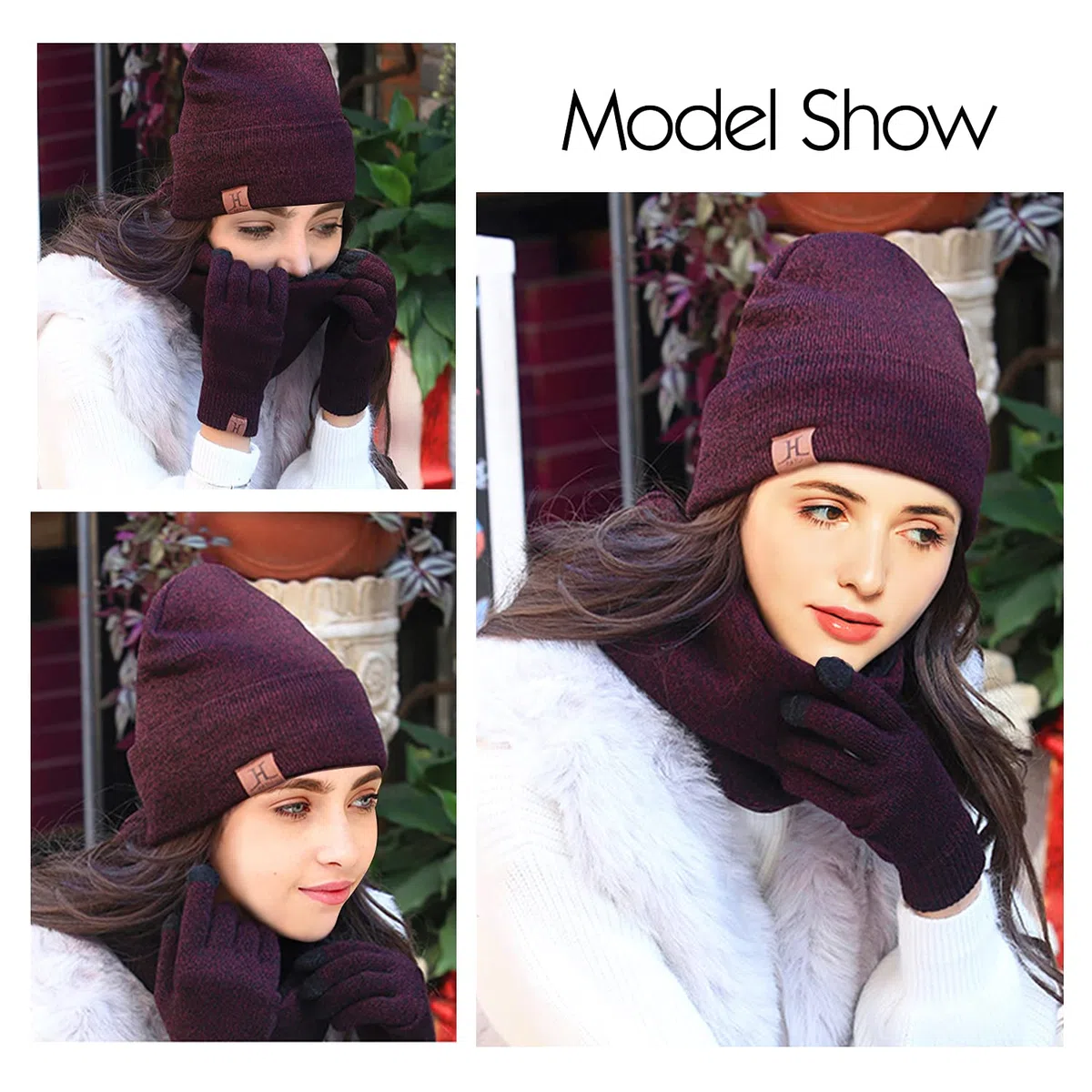 TAGVO Winter Beanie Hat, Scarf, Touch Screen Gloves 3 in 1 Kit di Accessori Caldi, Interna Morbido, Berretto Elasticizzato in Maglia per Berretto, Scaldacollo Elastico, 3 Dita Guanti Touch Screen