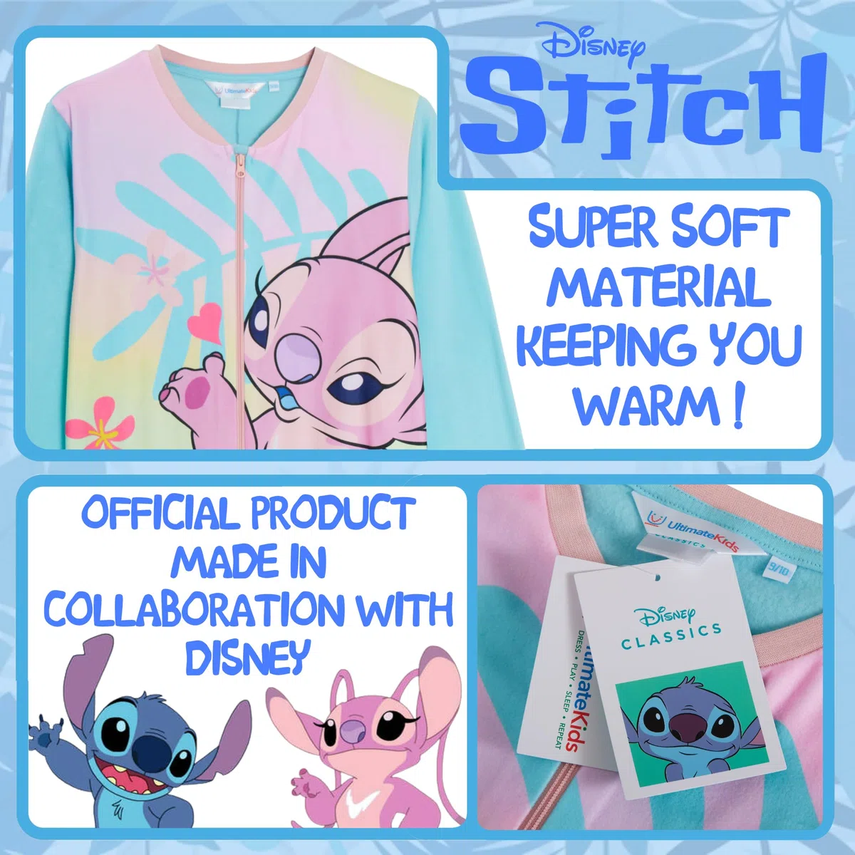 Disney Stitch and Angel Tutina per bambini All in One Pigiama per ragazze in pile Pjs Nightwear