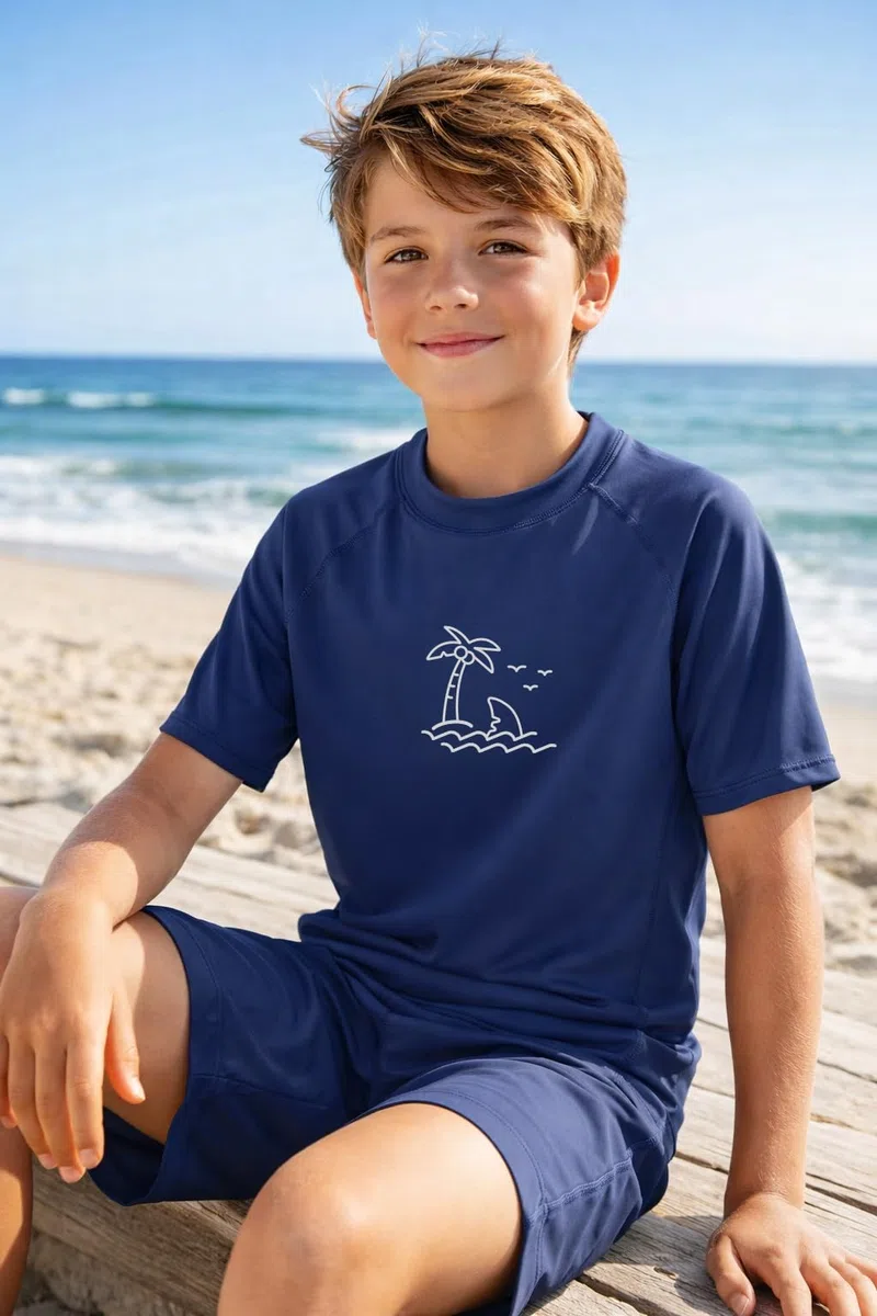 Rashguard 104-164 - Maglietta da bagno a maniche corte con scollo rotondo, da ragazzo