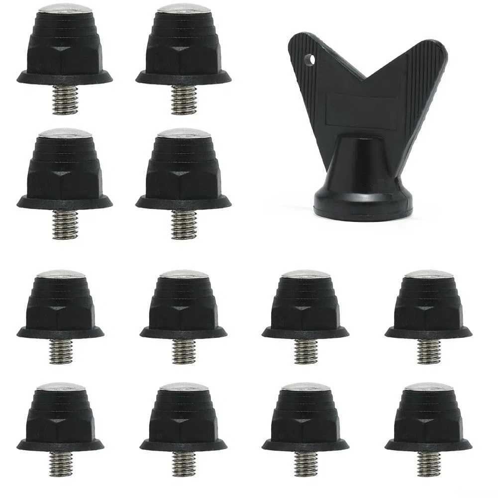 12 tacchetti di ricambio per scarpe da calcio, in lega di alluminio, filettatura da 5 mm, per scarpe da calcio, rugby, escursionismo, antiscivolo, trazione stabile, in diverse dimensioni (10 mm, 13 mm