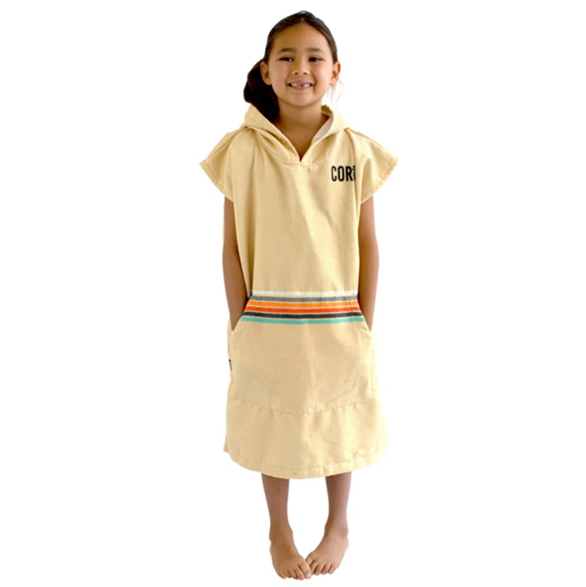 COR Surf Accappatoio a poncho con cappuccio e tasca frontale per bambini, utilizzabile anche come telo mare e coperta, realizzato in microfibra ad asciugatura rapida, adatto per bambini dai 3 agli 8