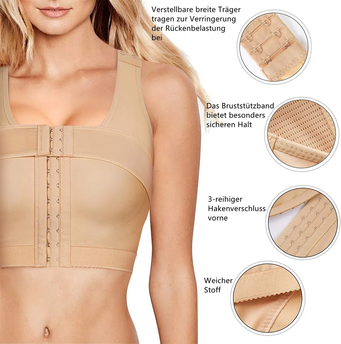 Bafully Reggiseno postoperativo Sportivo con Chiusura Frontale Racerback Rimovibile Reggiseno Imbottito da Donna