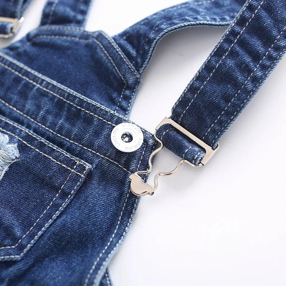 KIDSCOOL SPACE Salopette di Jeans per Bebè,Salopette Jean con Fori Strappati Alla Moda