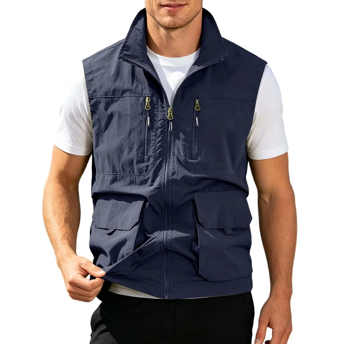 Generico Gilet Uomo Estivo Casual Viaggio Escursionismo All'aperto Utilità Giubbotto Leggero Taglie Forti Senza Maniche Giacca con Zip e Multi-Tasca