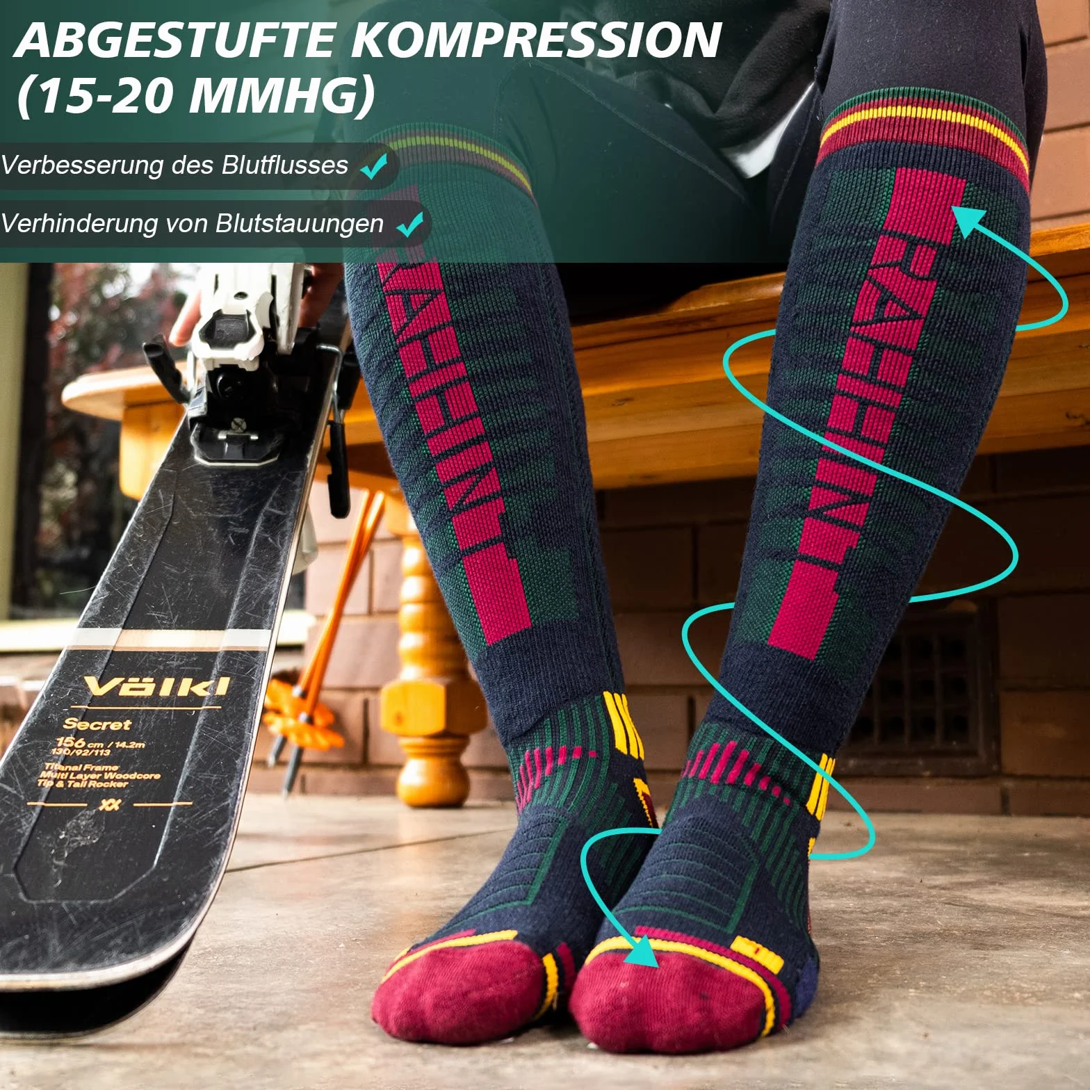 Calze Sci Calzini Termiche in Lana Merino Calze Invernali Lunghe Pesanti Calze Da Sci Snowboard a Compressione, Traspiranti, Ad Asciugatura Rapida, Per Uomo, Donna 2 Paia Taglia 35-51