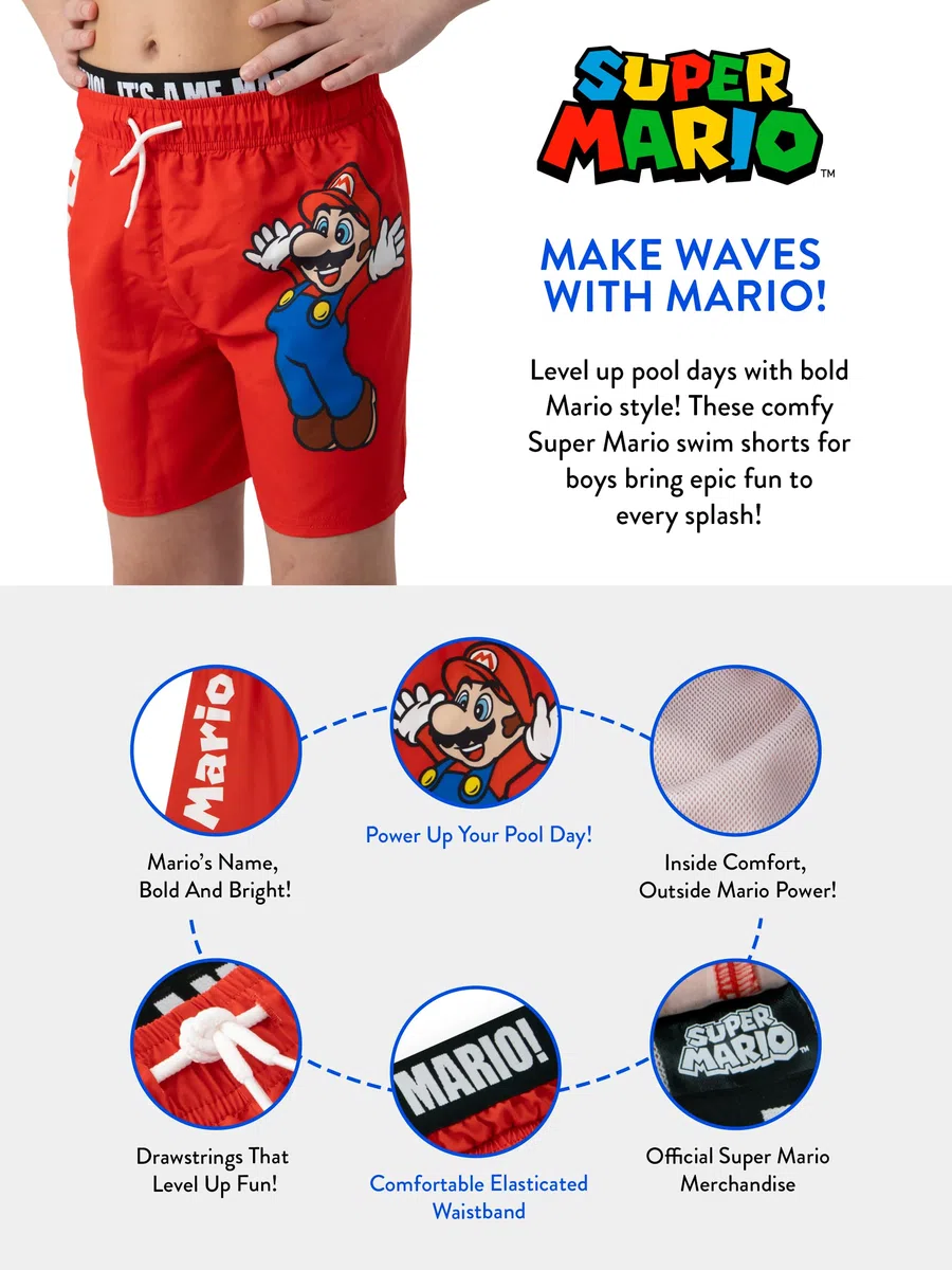 Aggiorna Super Mario Costume Piscina Bambino, Costumi Nuoto Ragazzo Mario, Boxer Mare Bambino, Costume Bambini da Spiaggia