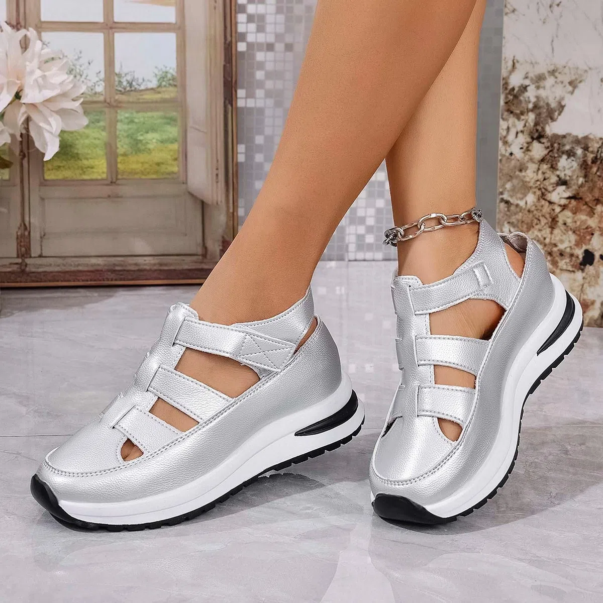 Sandali Donna Estive - Chiusi Davanti Ortopedici Scarpe Lavabili Sandalo Con Zeppa Elegante Trekking Per Camminare Trekking, Vita Quotidiana E Vacanze Shopping Gite Camminate Passeggiate 2026