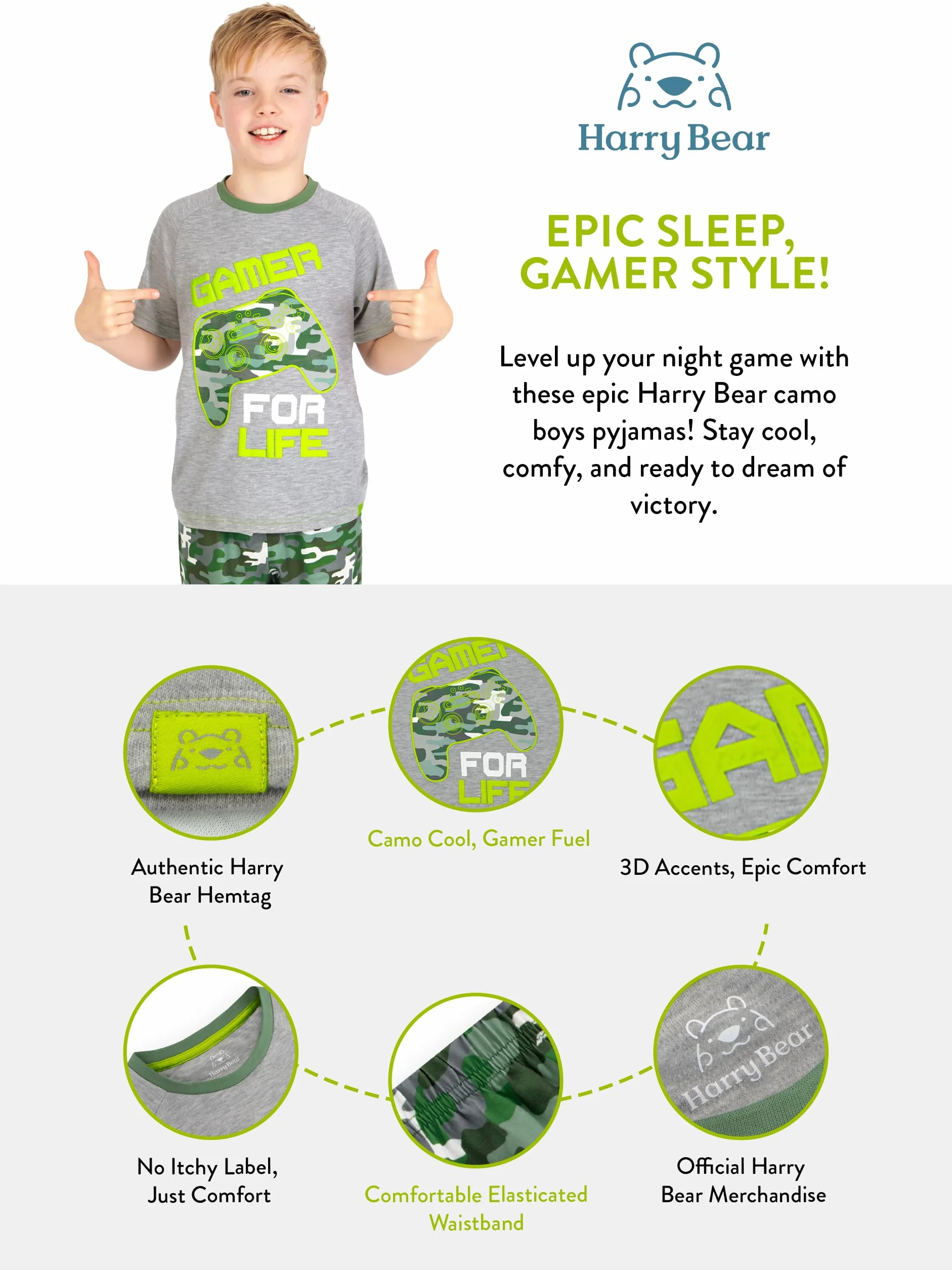Harry Bear Pigiama Bambino, Pigiama Gamer per Bambini, Set Pigiama Corto da Gioco