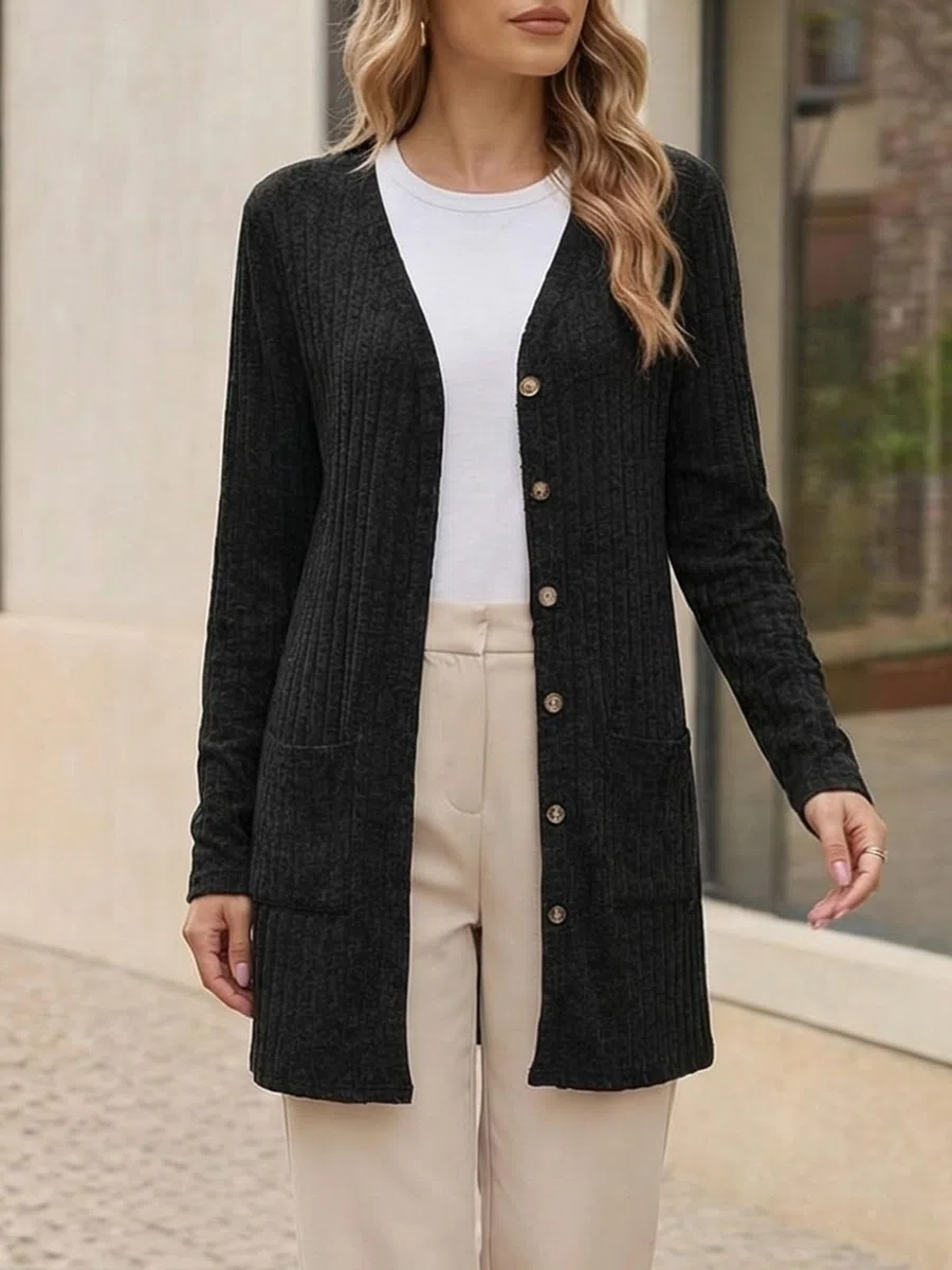 Cicy Bell Cardigan lungo da donna elegante a maniche lunghe con tasca aperta sul davanti