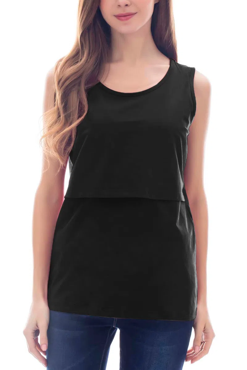 Smallshow Canottiere per Donna maternità Infermieristica Senza Maniche Top Canotta Allattamento in 3 Pezzi Black-Light Grey-White Stripe M