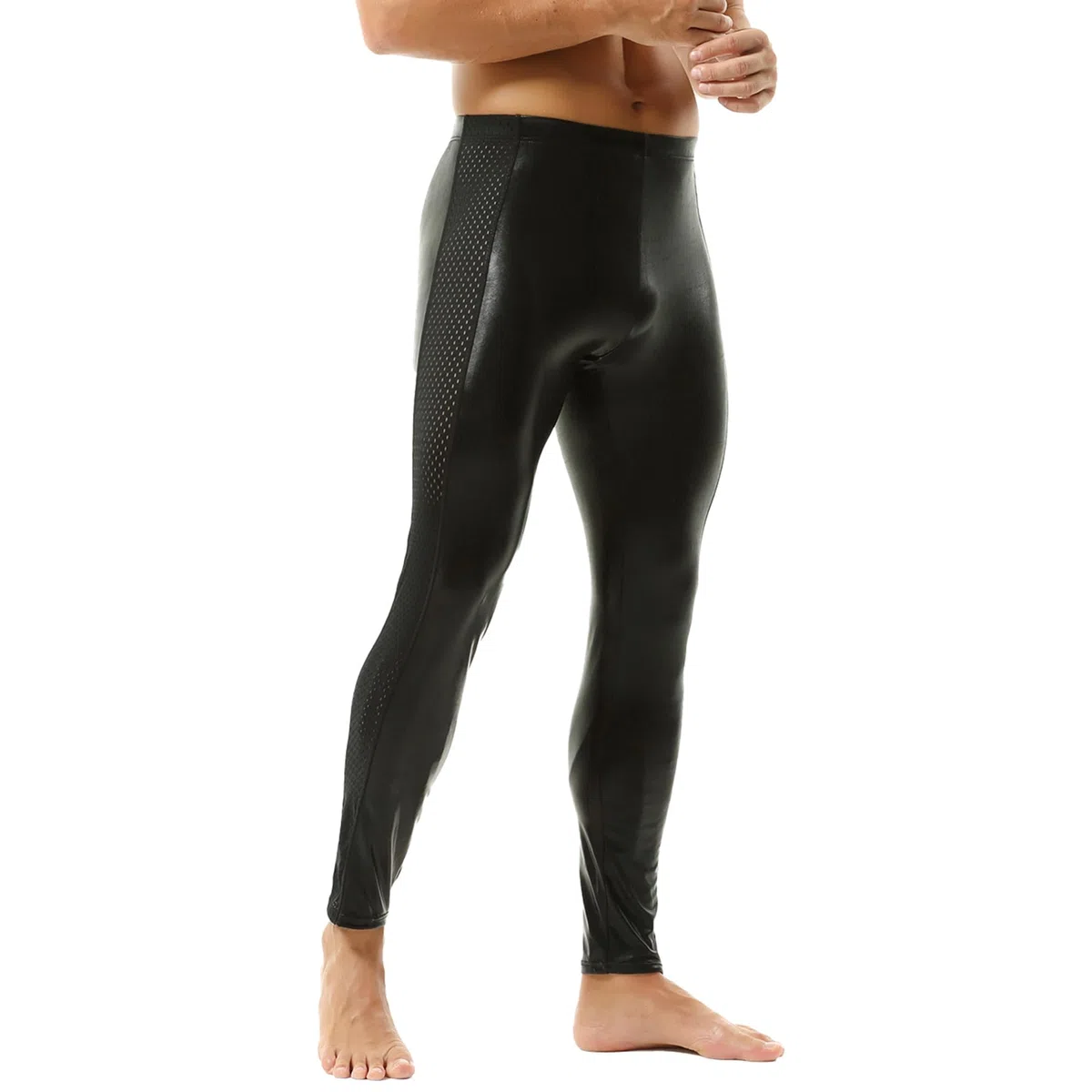 Leggings Attivi in Finta Pelle per Uomini - Pantaloni Stretched Metallizzati Abbigliamento da Club