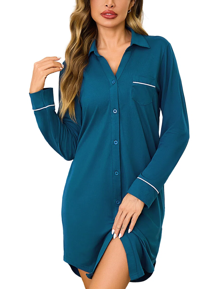 Bresdk Camicia da Notte Donna Aperta Davanti Invernale Cotone Manica Lunga Pigiama con Bottoni Loungewear Parto Ospedale Allattamento Premaman