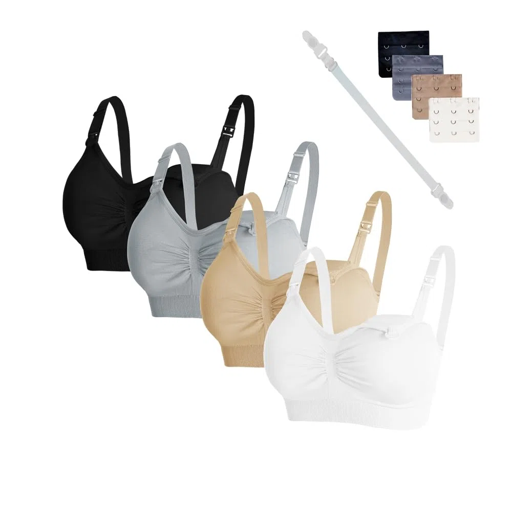Confezione da 4 Reggiseno Allattamento per Le Donne, Morbido e Traspirante Reggiseno Senza Cuciture, con ulteriori Estensioni per Reggiseno e Clip