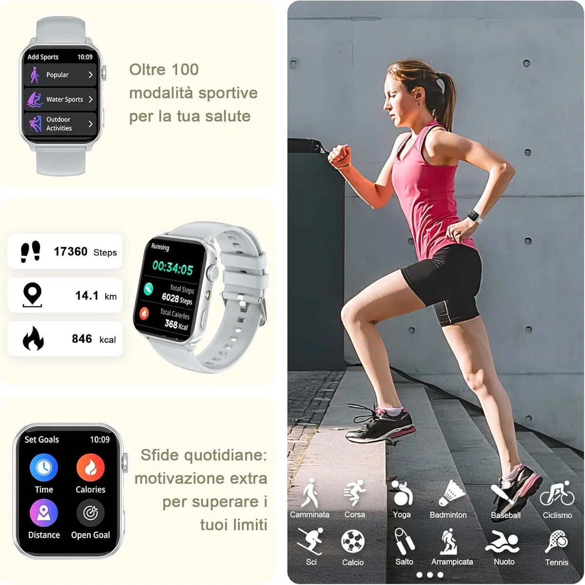 IOWODO Smartwatch Uomo Donna con Torcia LED, Chiamate Bluetooth,1.91" Schermo, Monitoraggio Cuore/SpO2/Sonno 24H,100 Modalità Sport, Fitness Tracker, IP68 Impermeabile, 2 Cinturini, per Android iOS
