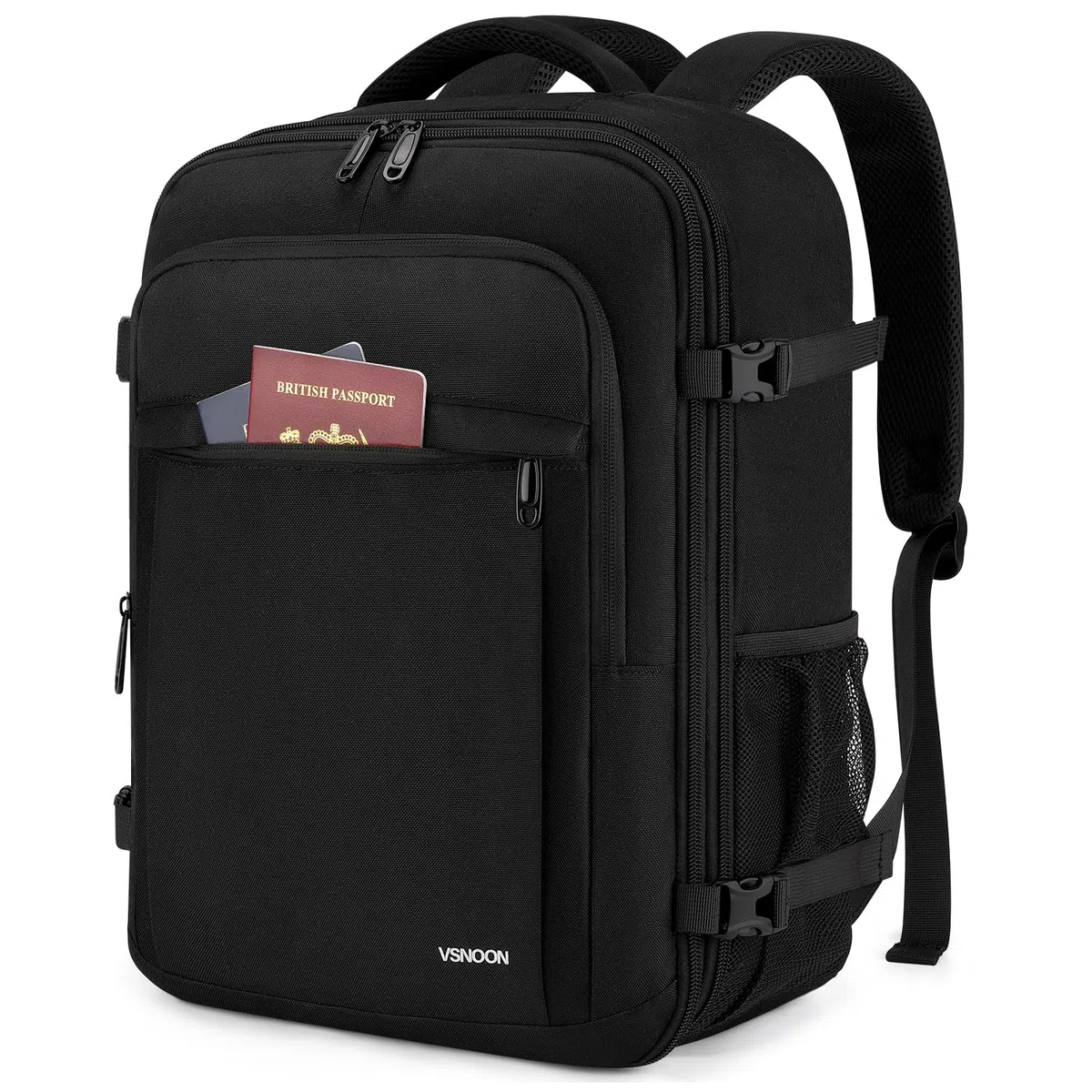VSNOON Zaino da Viaggio, Estendibile Zaino Ryanair 40x30x20 24L a 30L con Tasca Umida, Impermeabile Bagaglio a Mano 40x30x20, Zaino Ryanair per PC Portatile 15" per ITA Airways Ryanair & EasyJet, Nero