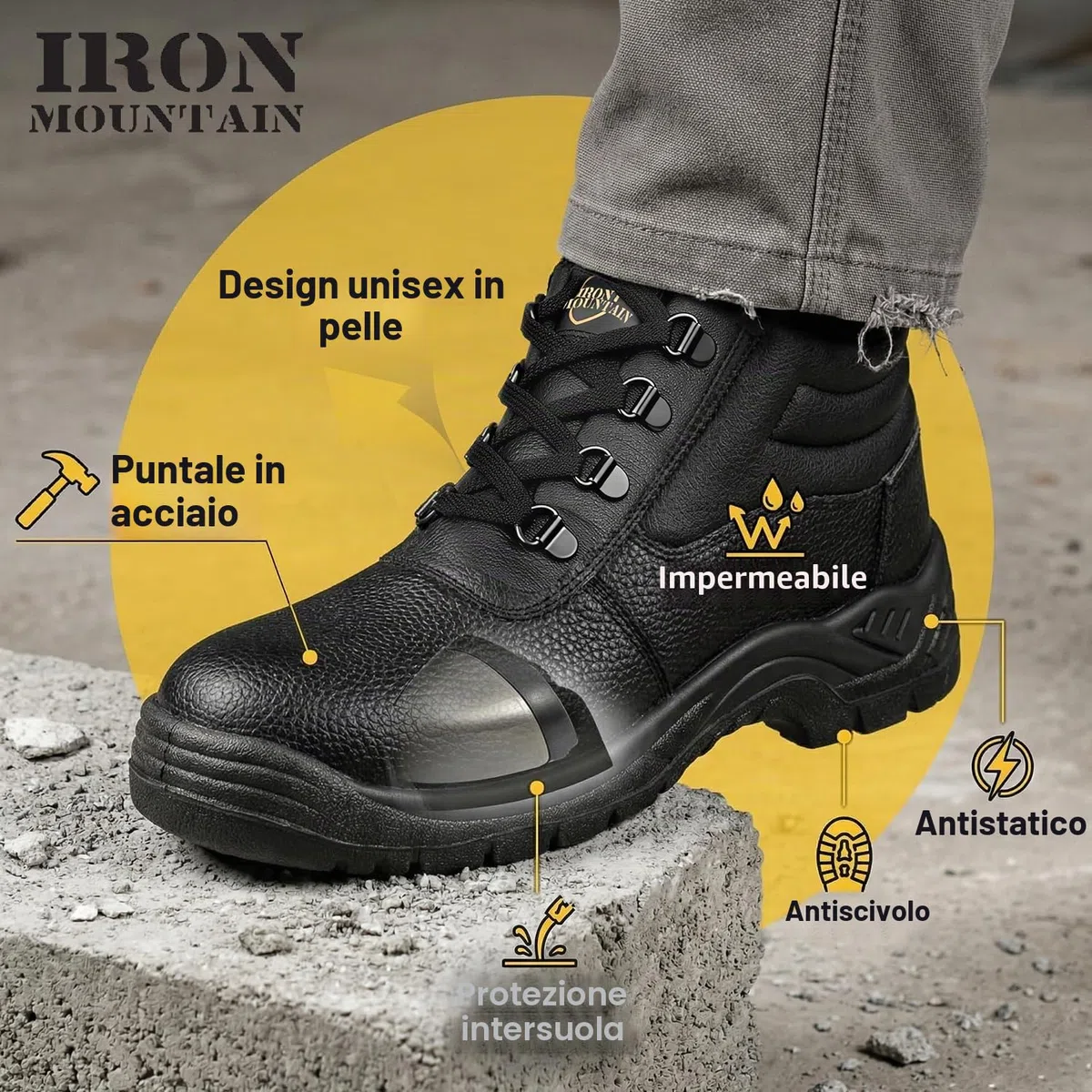 Iron Mountain Stivali Antinfortunistici S3 SRC Unisex – Scarpe da Lavoro in Pelle con Puntale Acciaio, Antiperforazione, Impermeabili, Antiscivolo (UK 10 / EU 44)