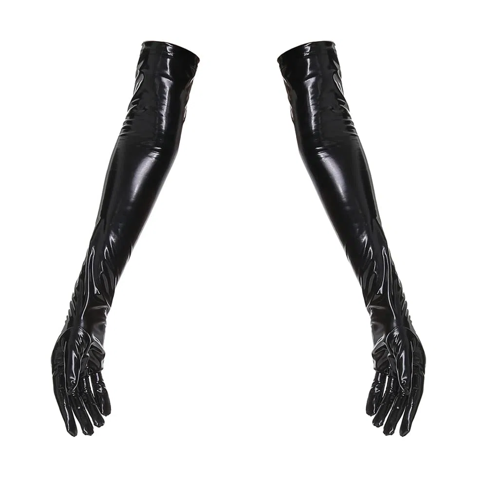 Guanti lunghi da donna in pelle sintetica elasticizzata per tutti i giorni, per feste in maschera, feste, serate, cosplay, matrimoni