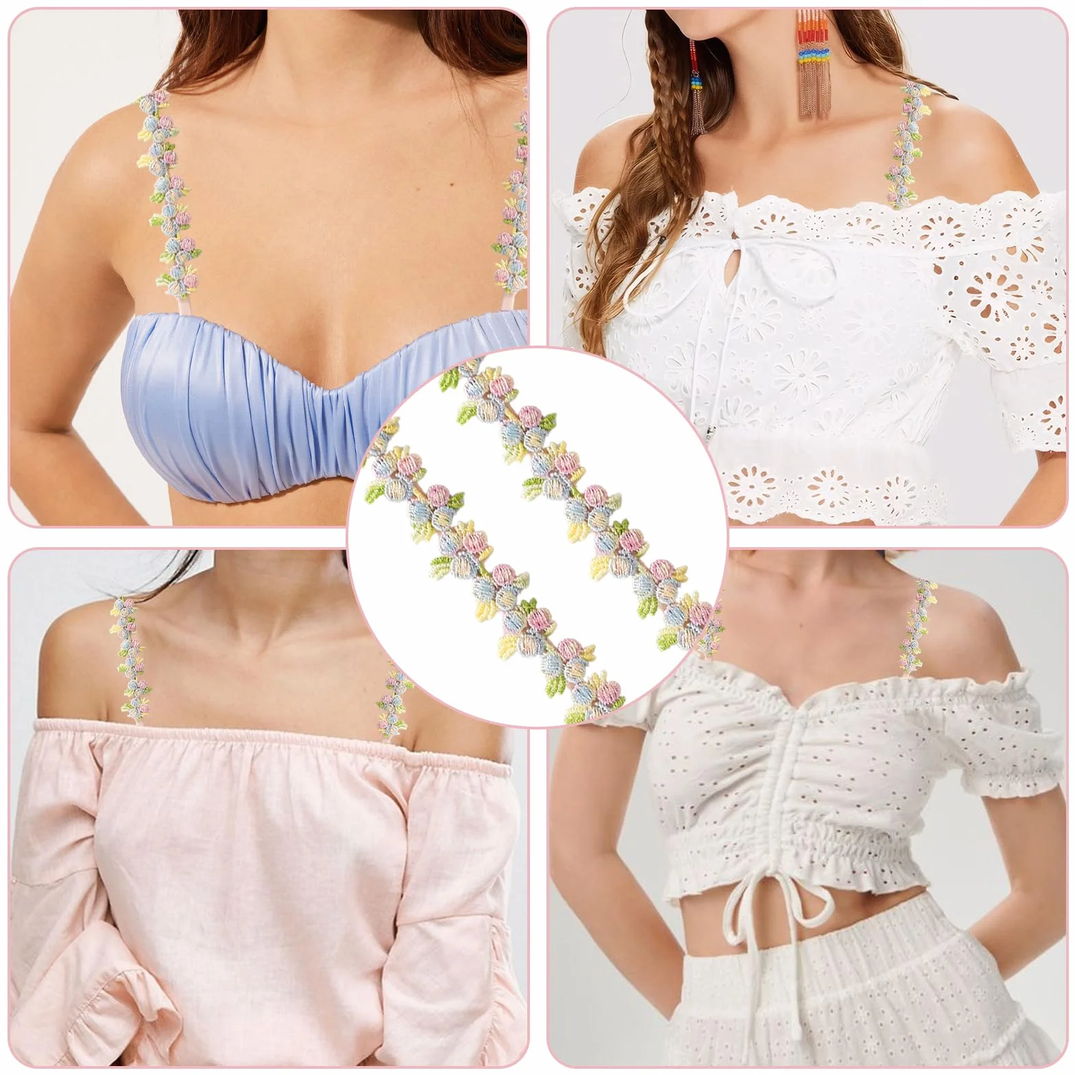 Naapesi 1 Paio di Spalline per Reggiseno Detacchabili a Pizzo Florale | Regolabili, Antiscivolo & Eleganti | Perfette per Vesti a Spalle Nude e Top Estivi